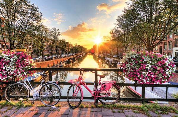 Bikes on bridge in Amsterdam